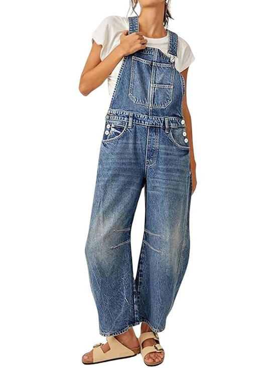 Pants - Women Y2k Baggy Barrel Jeans Overalls Wide Leg Denim Pants Bib Overalls Jumpsuit